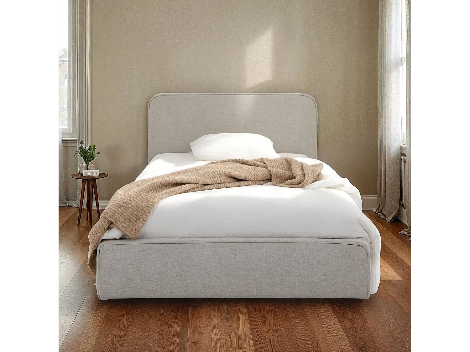 Lit simple BELARTI 90x190 cm, Revêtement en tissu, Lit style moderne pour 1 personne, Cadre de lit avec sommier inclus, Gris clair