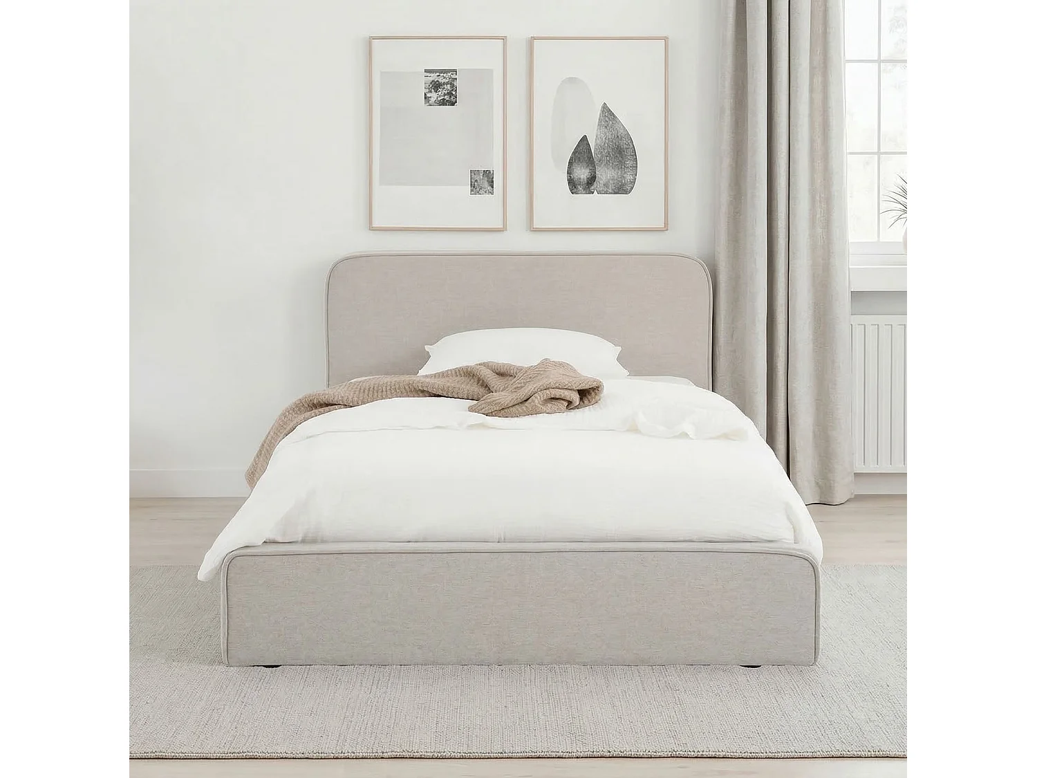 Lit simple BELARTI 90x190 cm rembourré, Revêtement en tissu, Lit style moderne pour 1 personne, sommier inclus, Gris clair