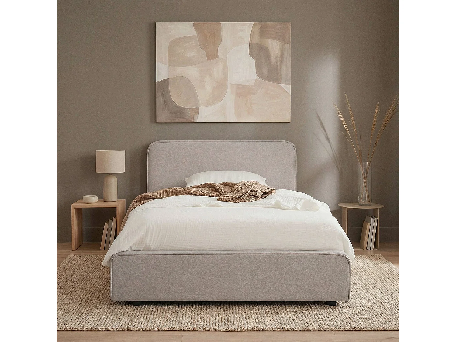 Lit simple BELARTI 90x190 cm rembourré, Revêtement en tissu, Lit style moderne pour 1 personne, sommier inclus, Gris clair