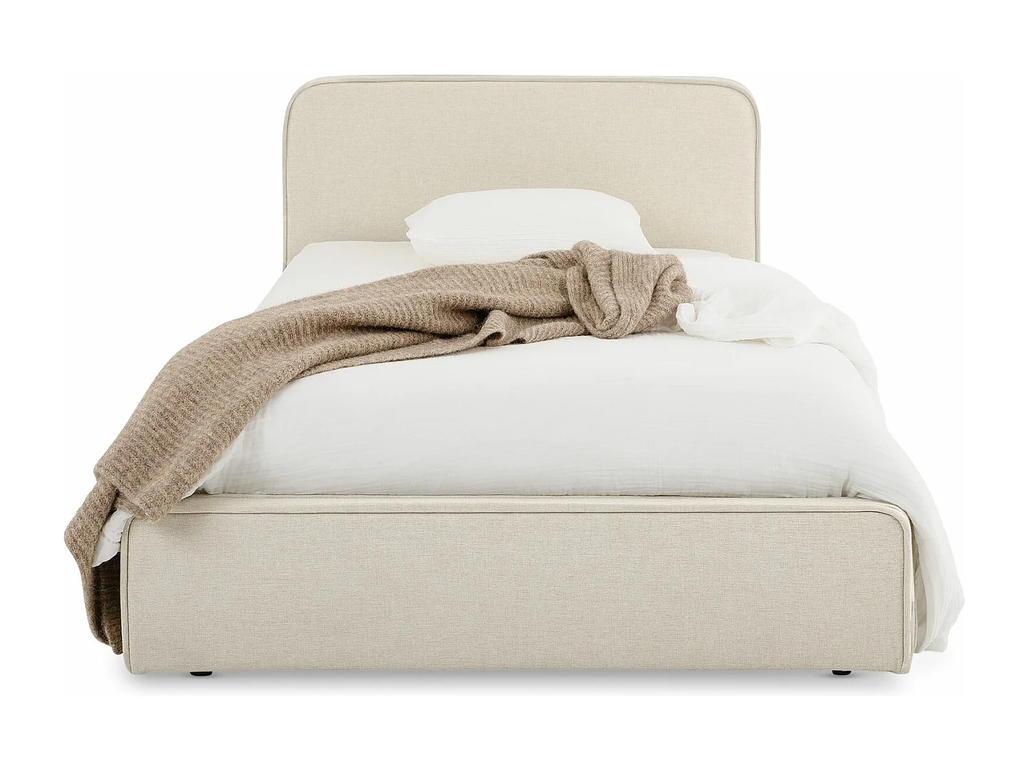 Lit simple BELARTI 90x190 cm, Revêtement en tissu, Lit style moderne pour 1 personne, Cadre de lit avec sommier inclus, Blanc crème