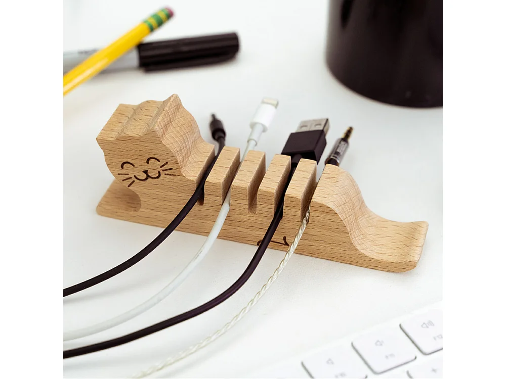 Porte câbles Chat Naturel  Kikkerland