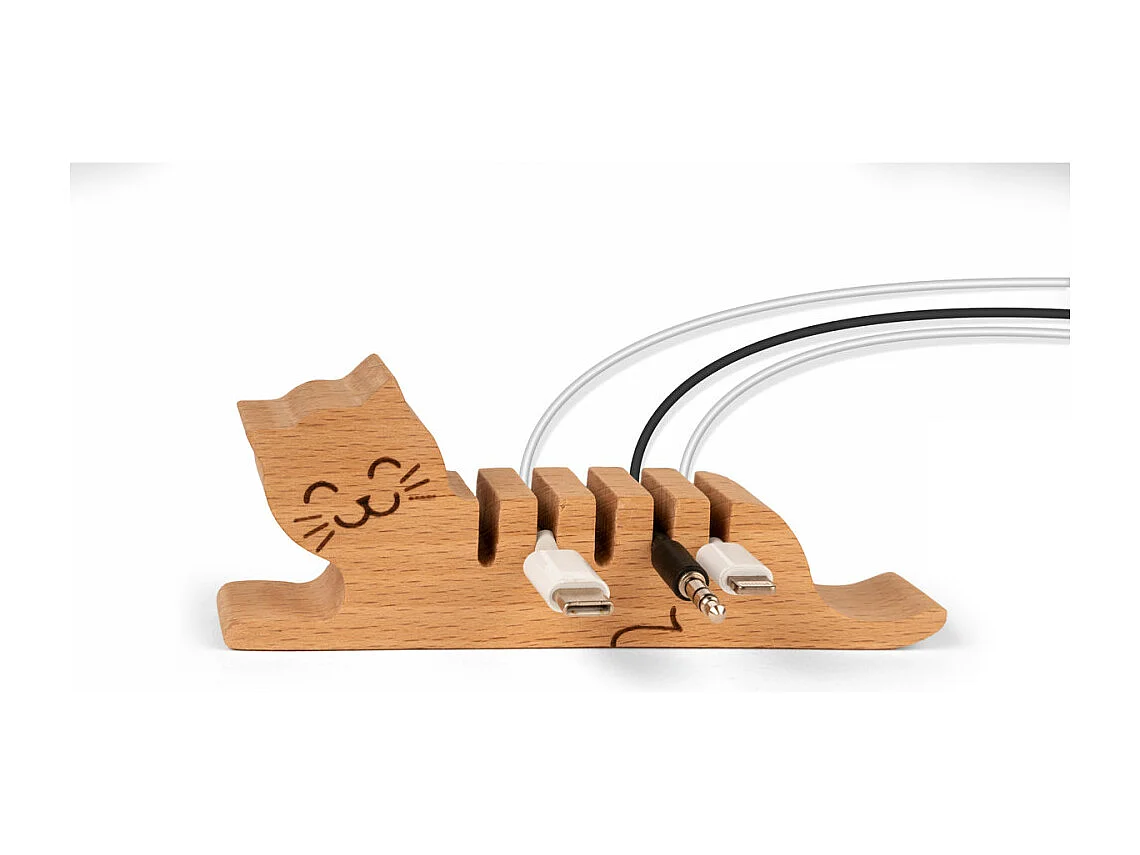 Porte câbles Chat Naturel  Kikkerland