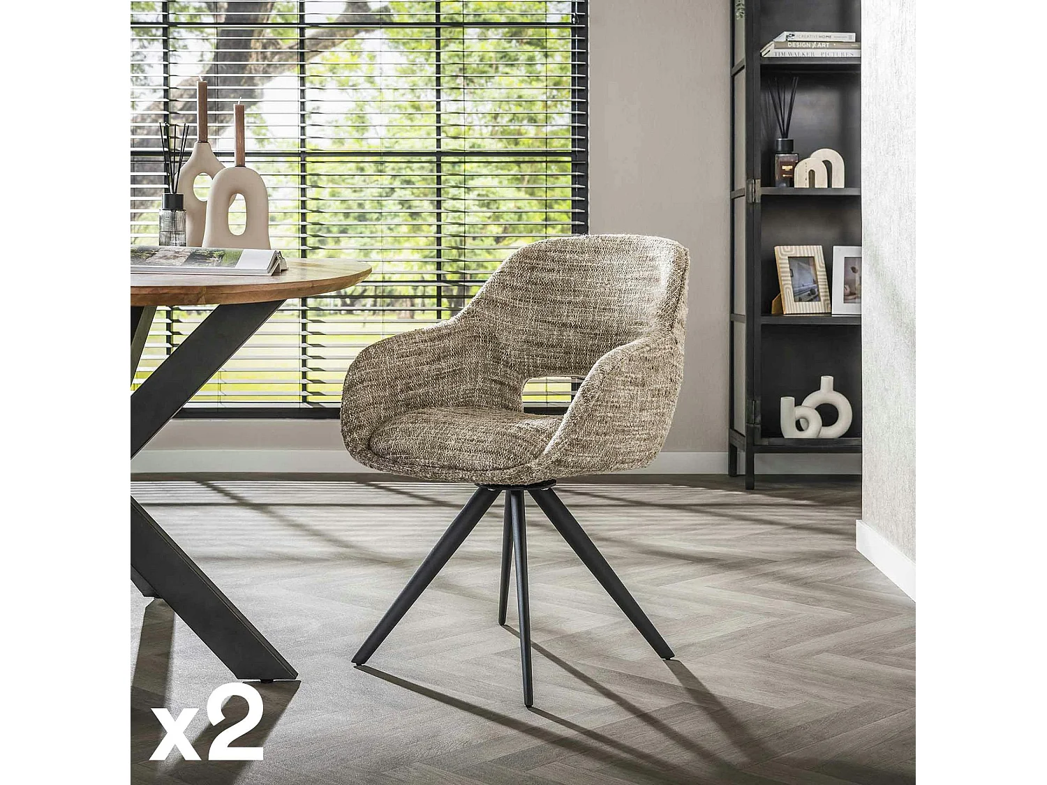 Fauteuil de table pivotant en tissu sable chiné (lot de 2) CREEK