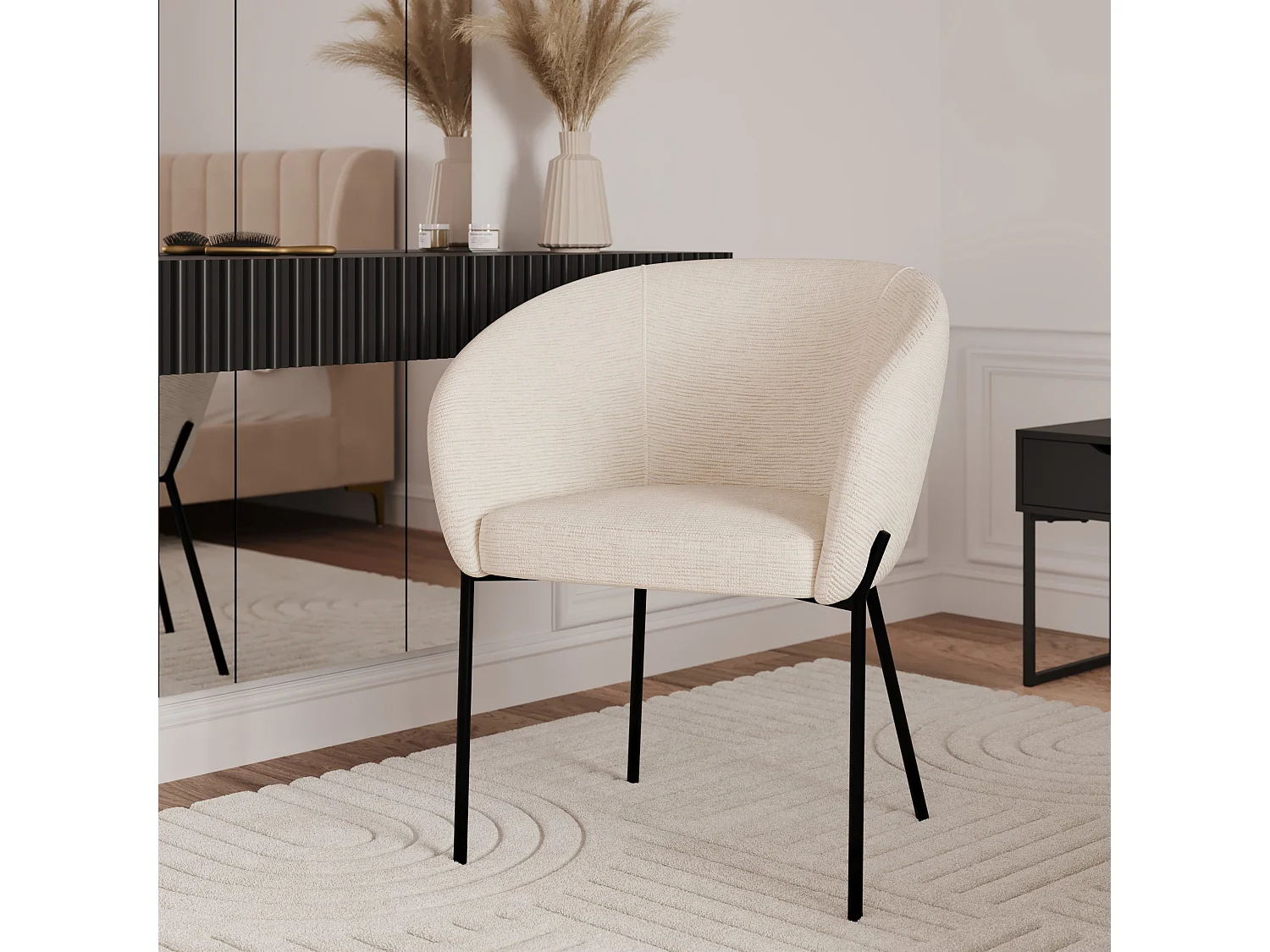 Chaise en tissu blanc chiné - Andy