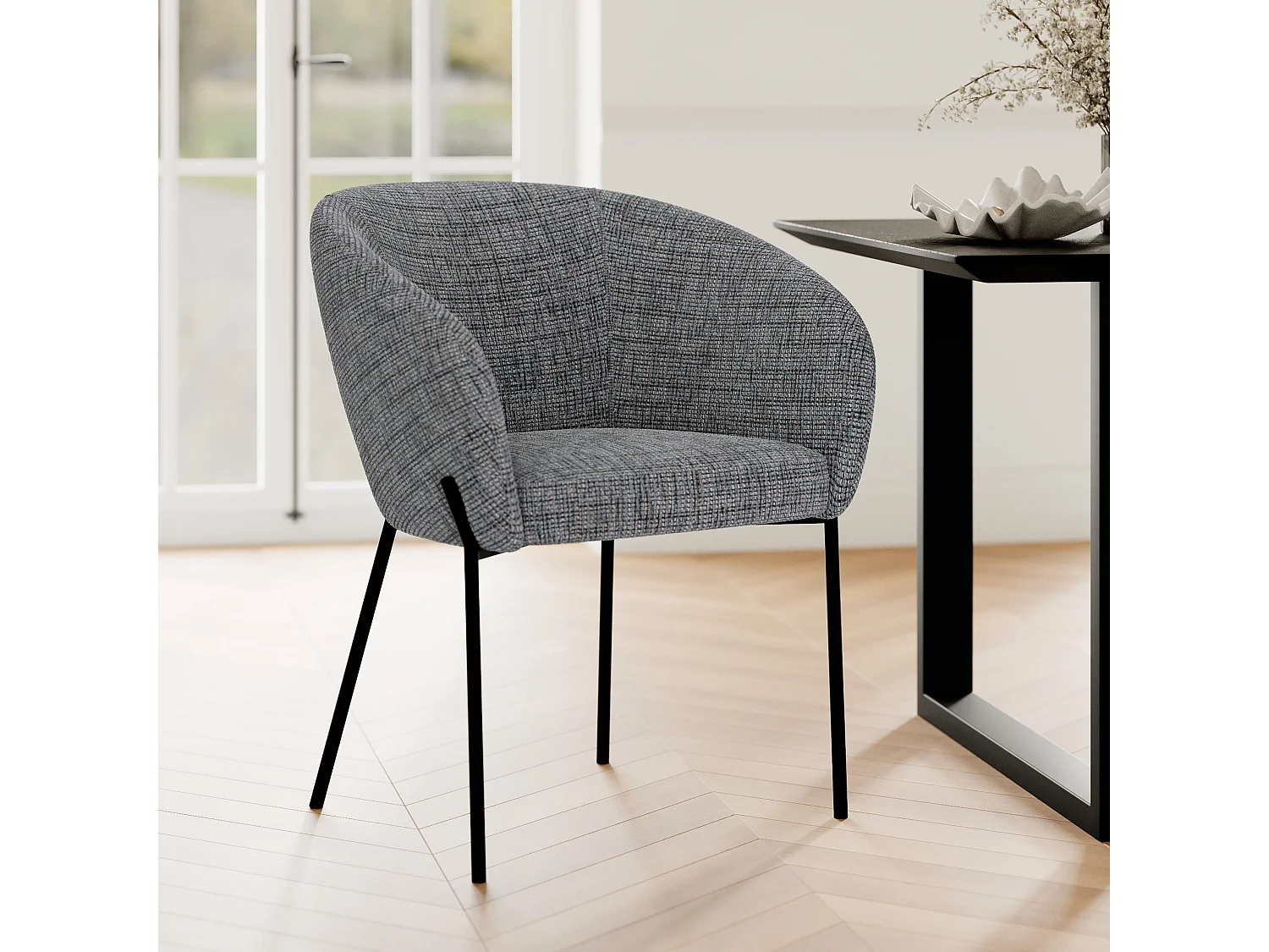 Chaise en tissu gris chiné et pieds en métal noir - Andy