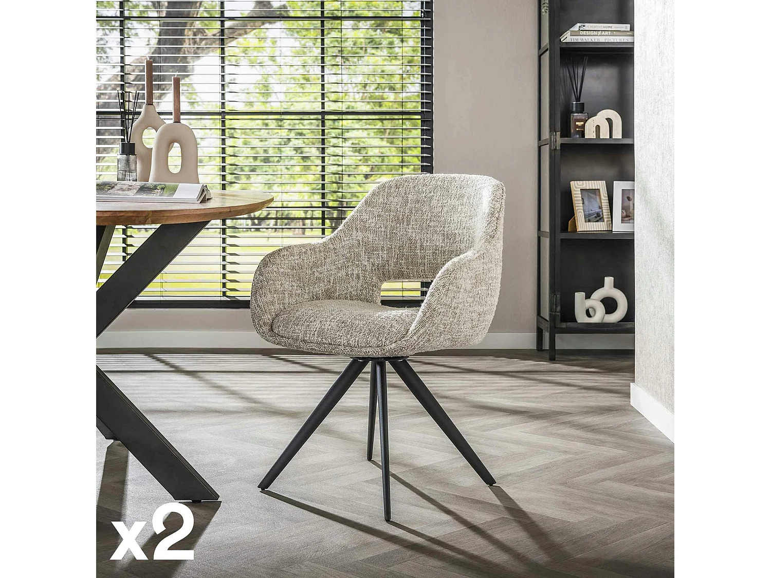 Fauteuil de table pivotant en tissu gris clair chiné (lot de 2) CREEK