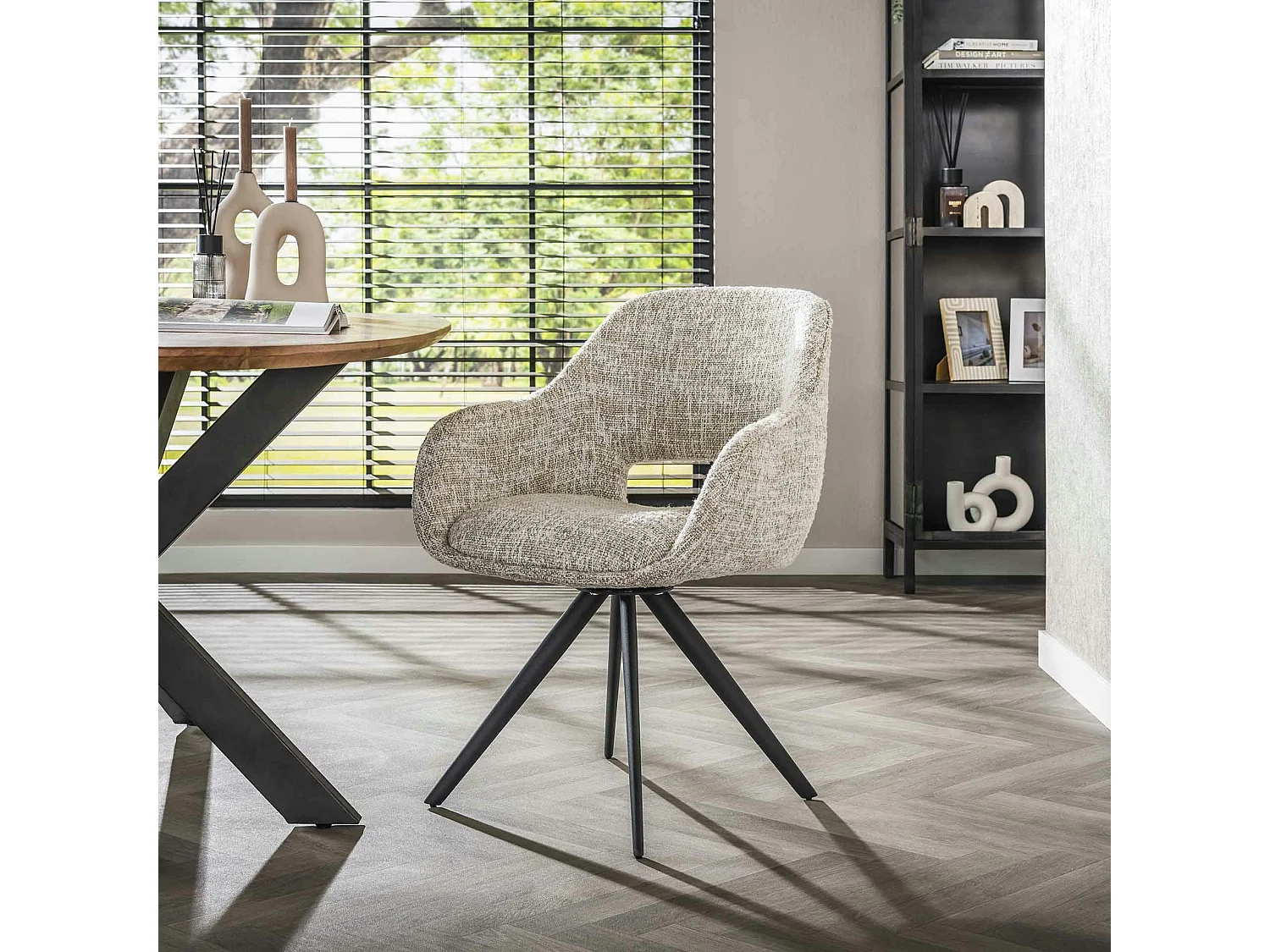 Fauteuil de table pivotant en tissu gris clair chiné (lot de 2) CREEK