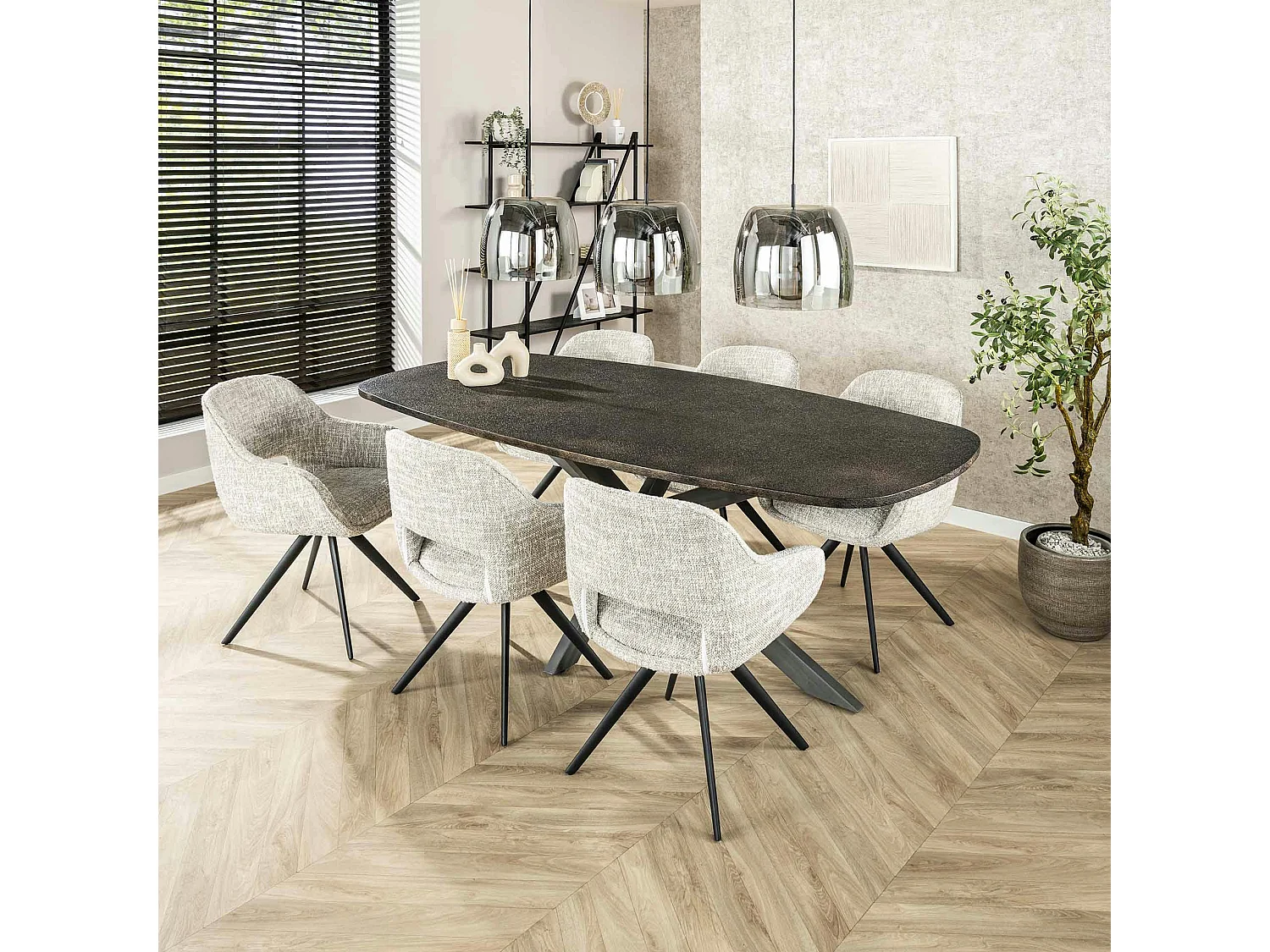 Fauteuil de table pivotant en tissu gris clair chiné (lot de 2) CREEK