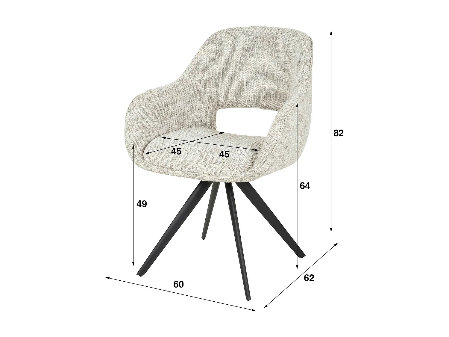 Fauteuil de table pivotant en tissu gris clair chiné (lot de 2) CREEK