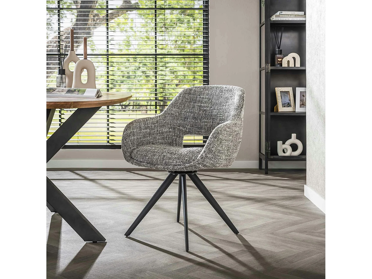 Fauteuil de table pivotant en tissu gris chiné (lot de 2) CREEK