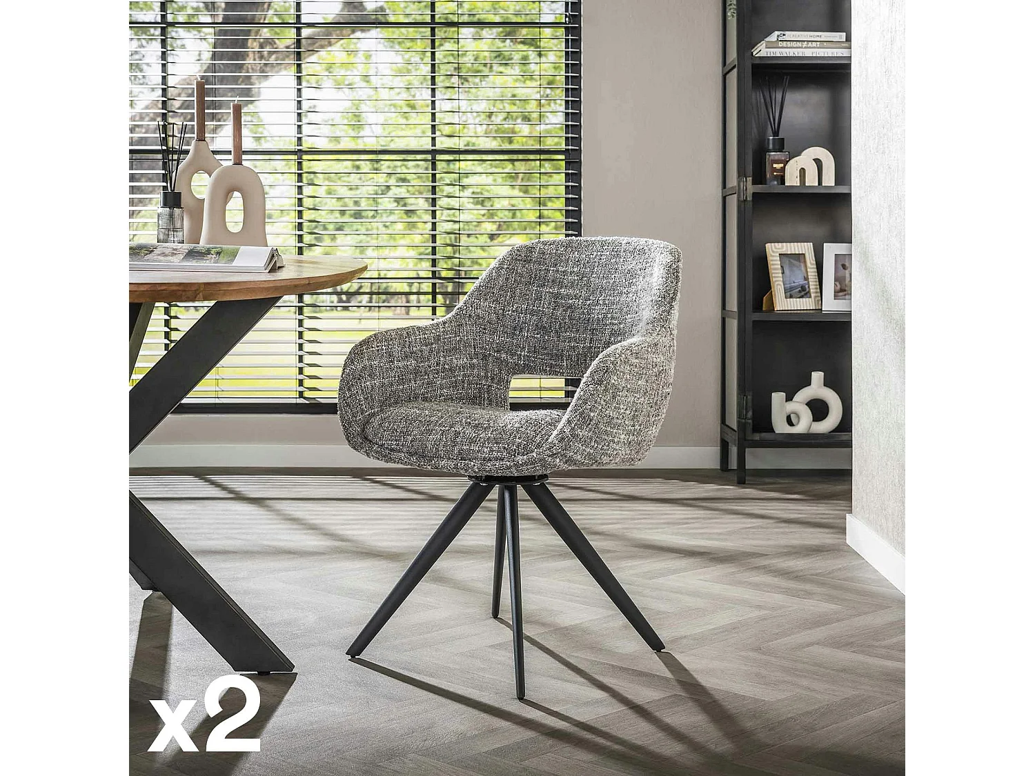 Fauteuil de table pivotant en tissu gris chiné (lot de 2) CREEK