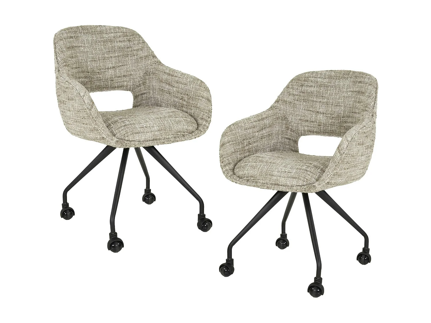 Chaise de bureau à roulettes en tissu sable chiné (lot de 2) CREEK