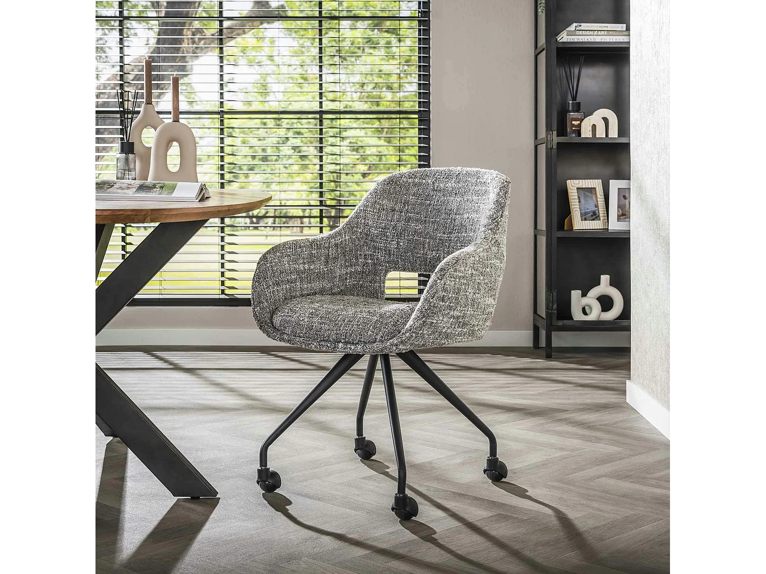 Chaise de bureau à roulettes en tissu gris chiné (lot de 2) CREEK