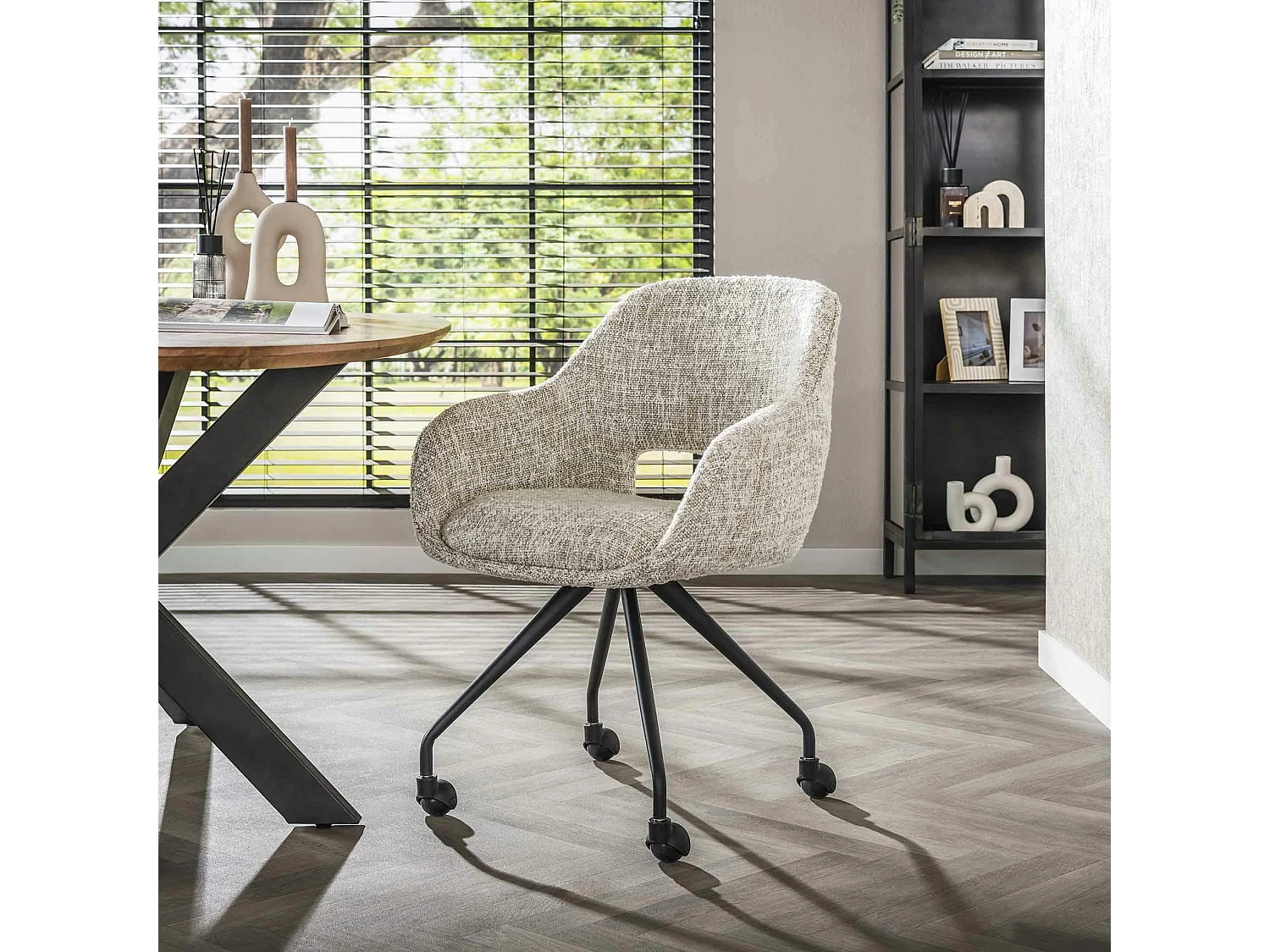 Chaise de bureau à roulettes en tissu gris clair chiné (lot de 2) CREEK