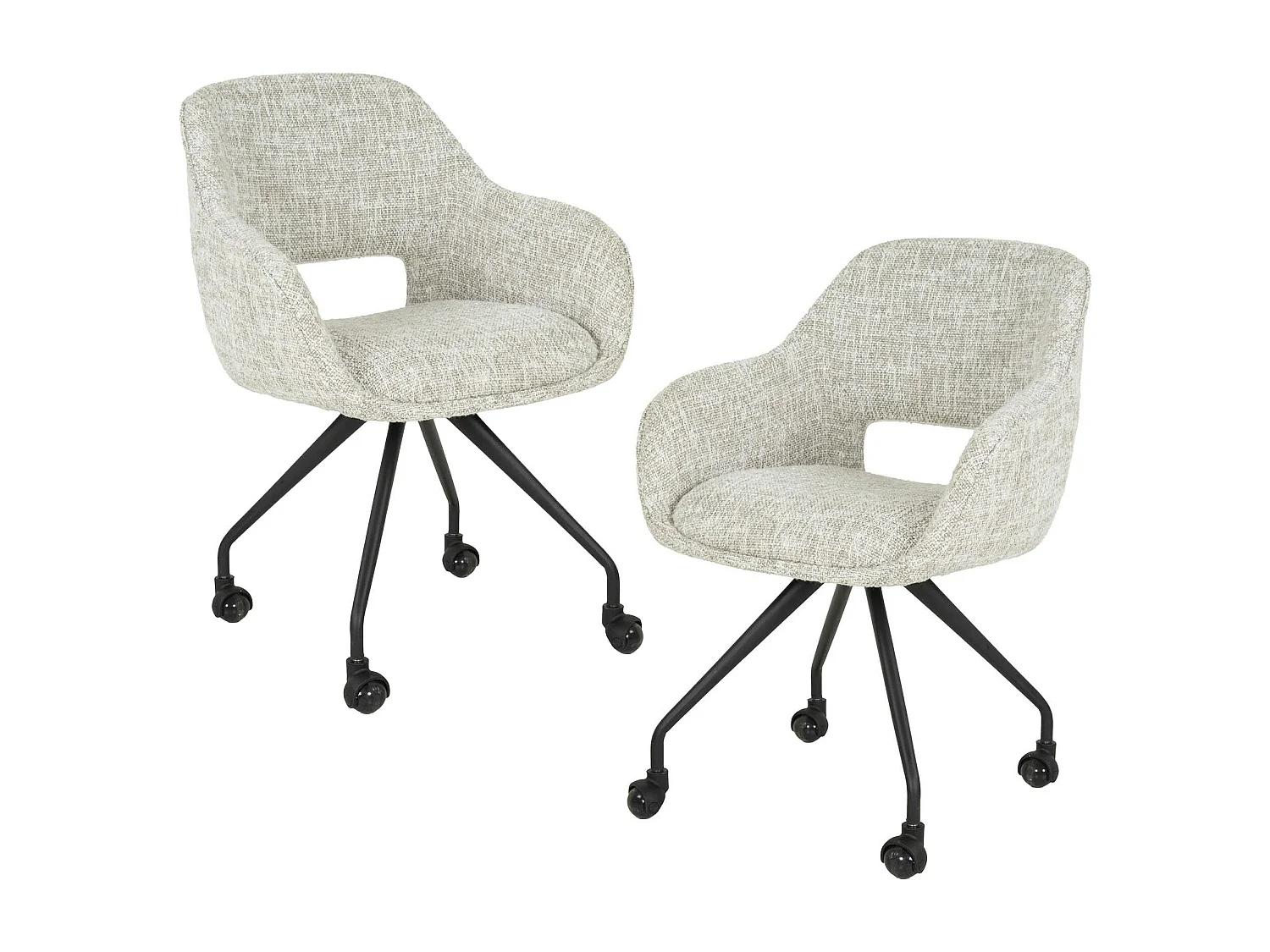 Chaise de bureau à roulettes en tissu gris clair chiné (lot de 2) CREEK