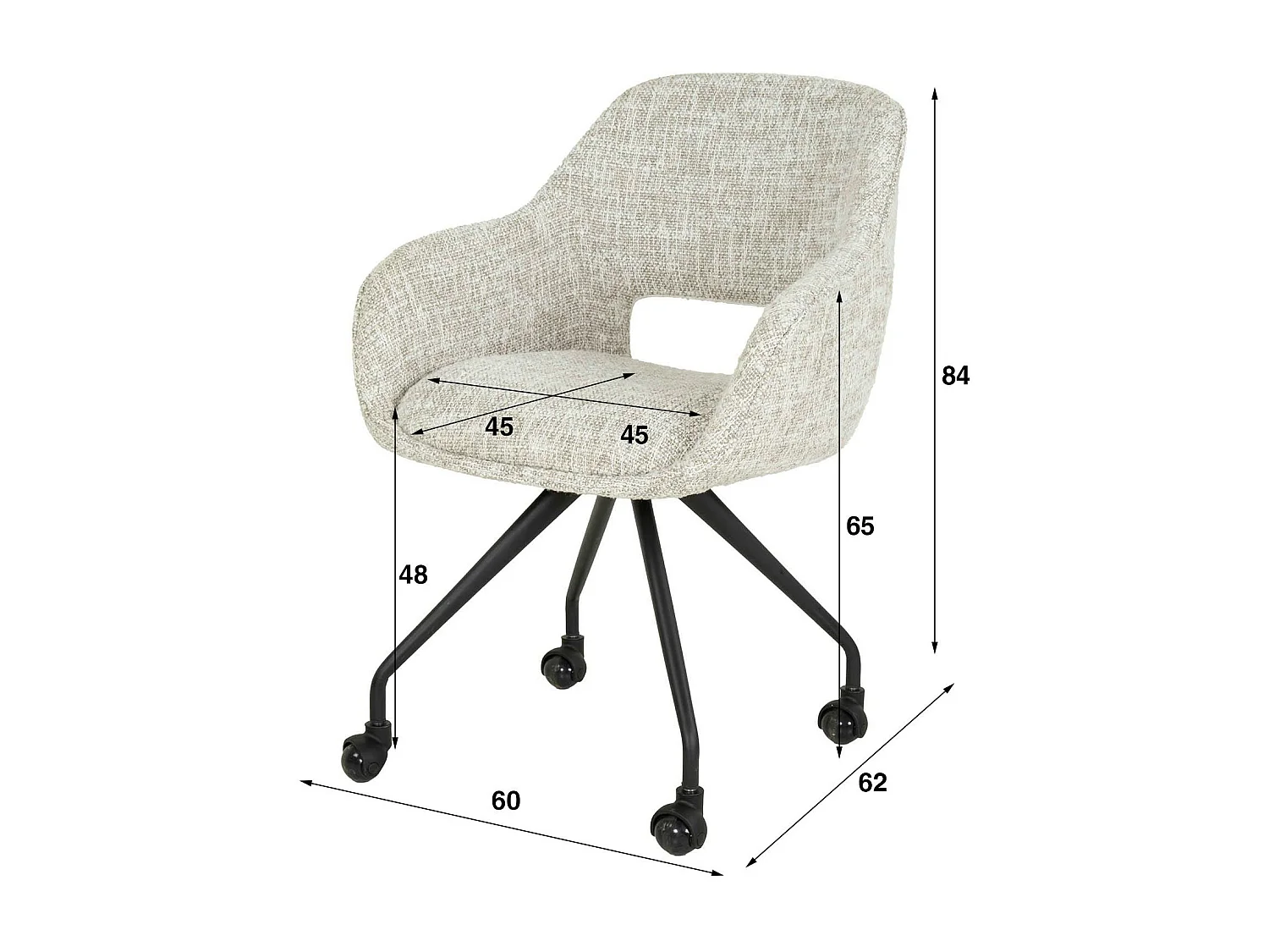Chaise de bureau à roulettes en tissu gris clair chiné (lot de 2) CREEK