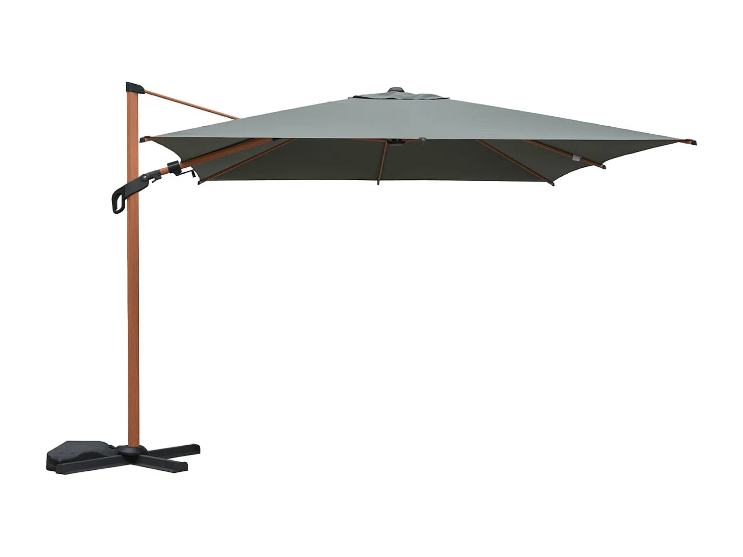 Parasol déporté ETRETAT rectangulaire kaki 3x4m. mât effet bois