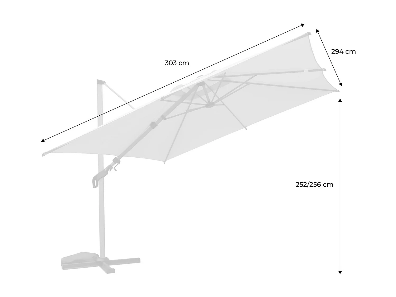 Parasol decentrato 3x3m quadrato, palo effetto legno, verde kaki