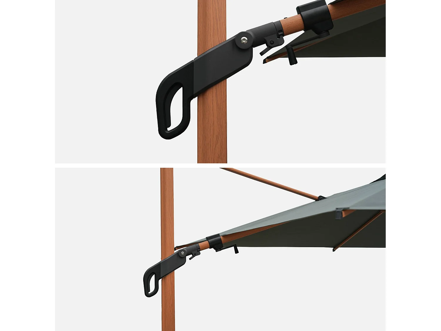 Parasol decentrato 3x3m quadrato, palo effetto legno, verde kaki