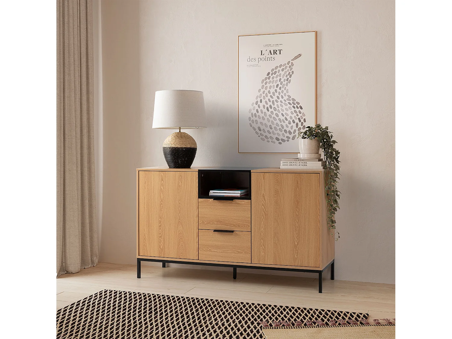 Credenza Nieve 2 ante 2 tiroirs colore Rovere