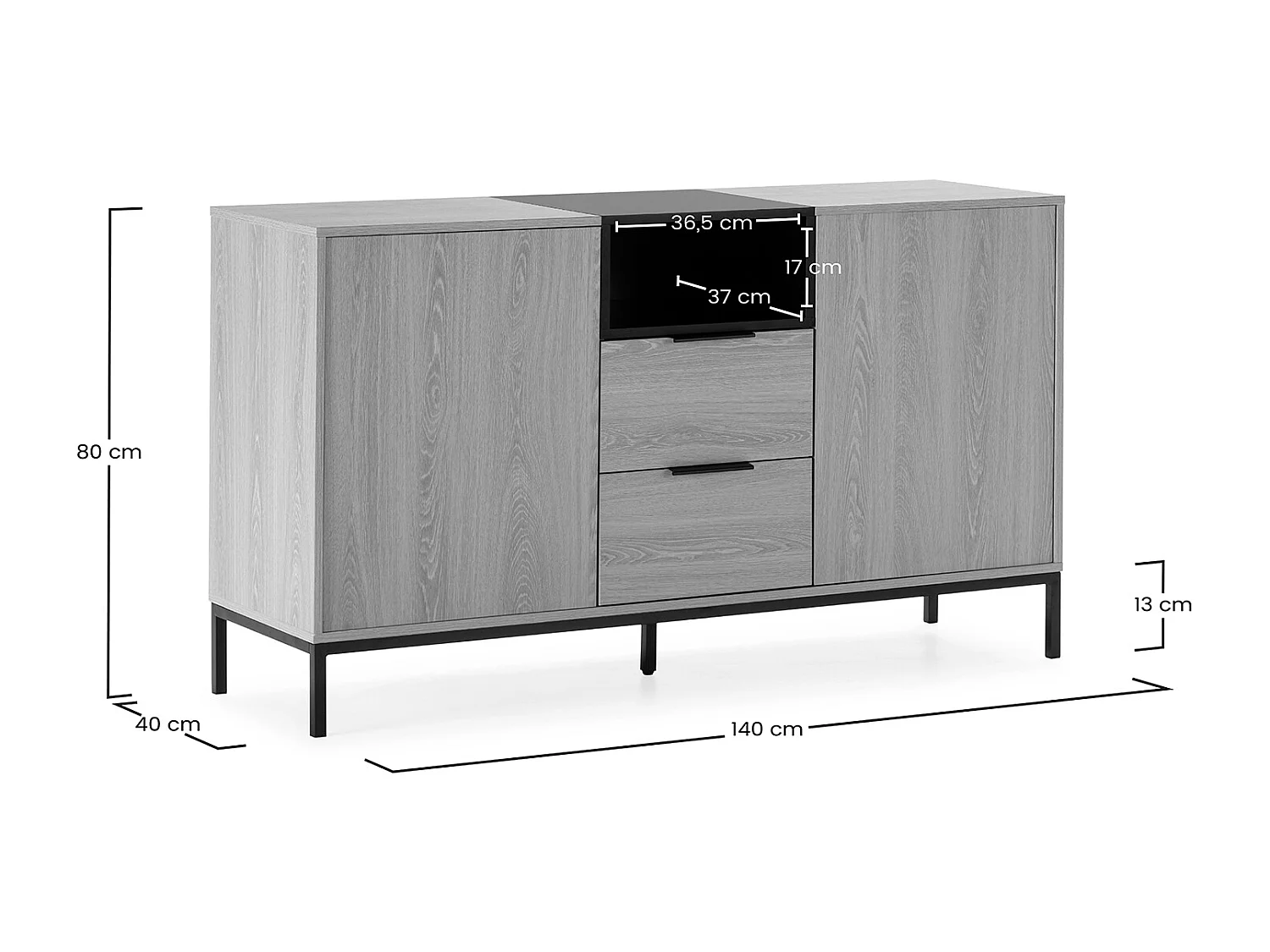 Credenza Nieve 2 ante 2 tiroirs colore Rovere