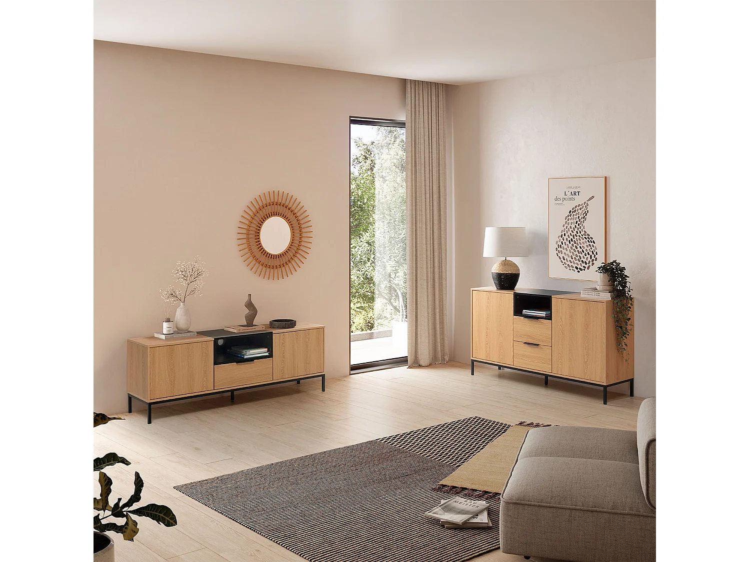 Mueble Tv Nieve 2 puertas 1 cajón Roble