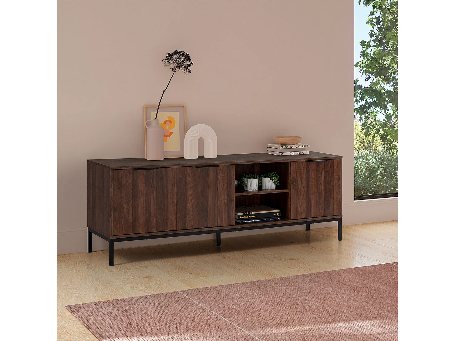 Meuble TV Auri 3 portes couleur Noyer