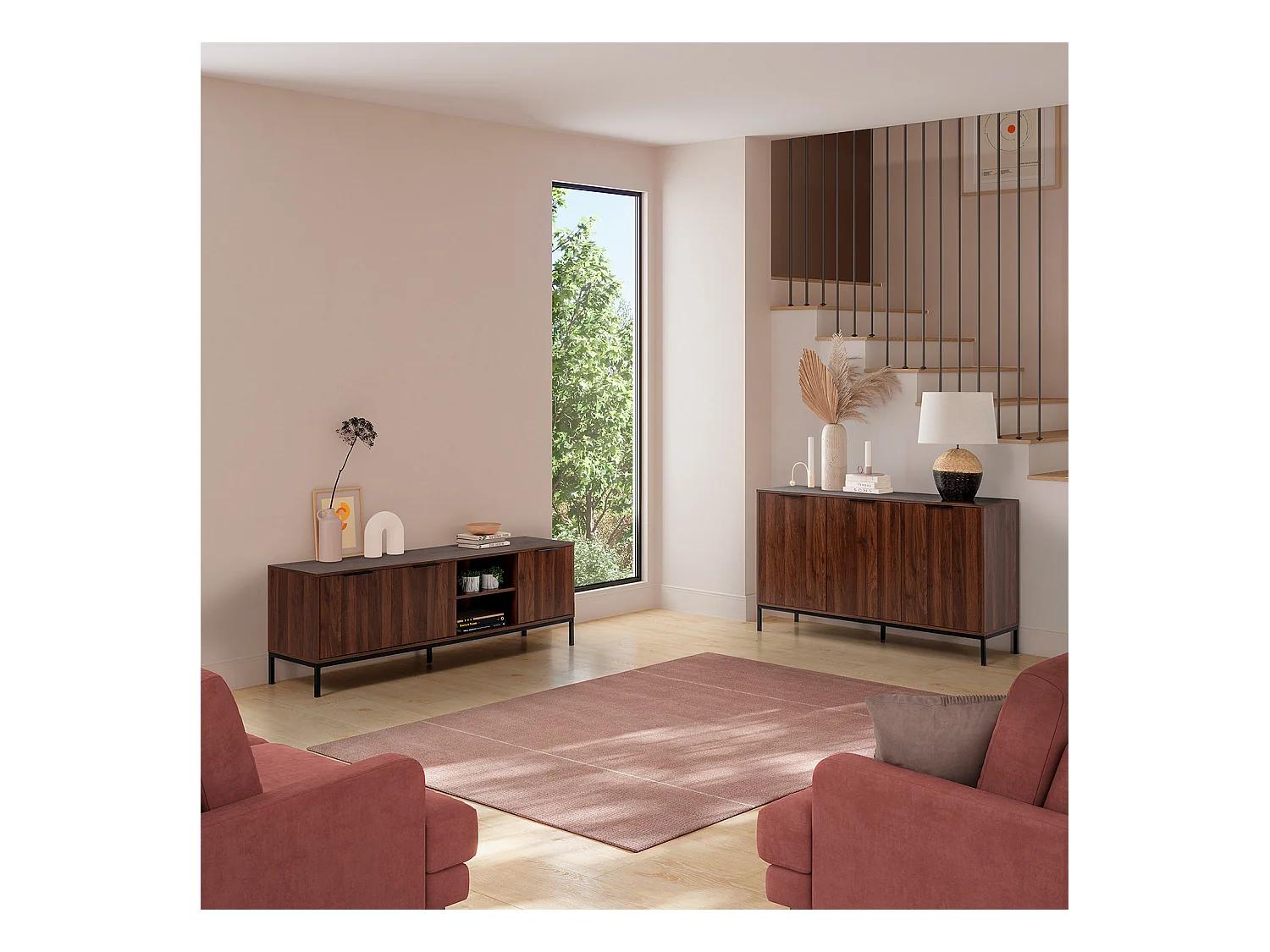 Meuble TV Auri 3 portes couleur Noyer