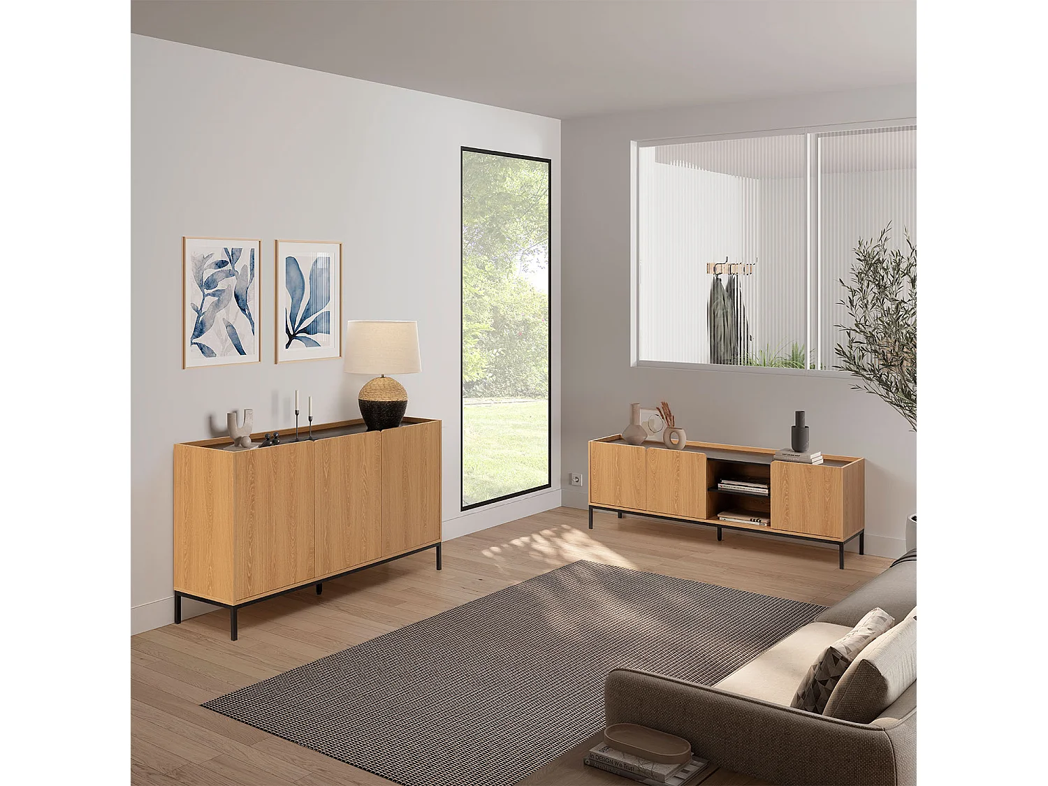 Mueble Tv Curva 3 puertas color Roble