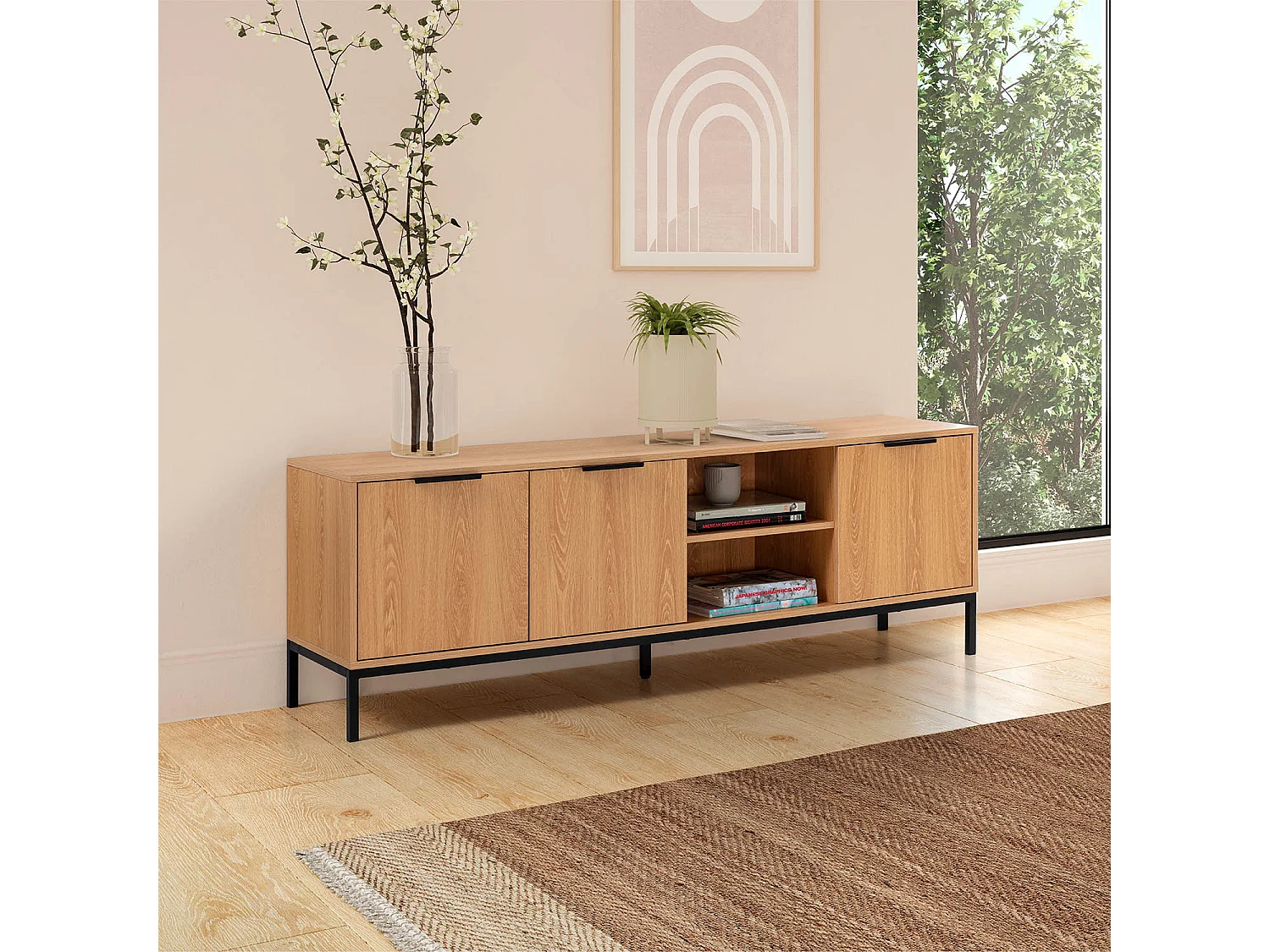 Mueble Tv Auri 3 puertas color Roble