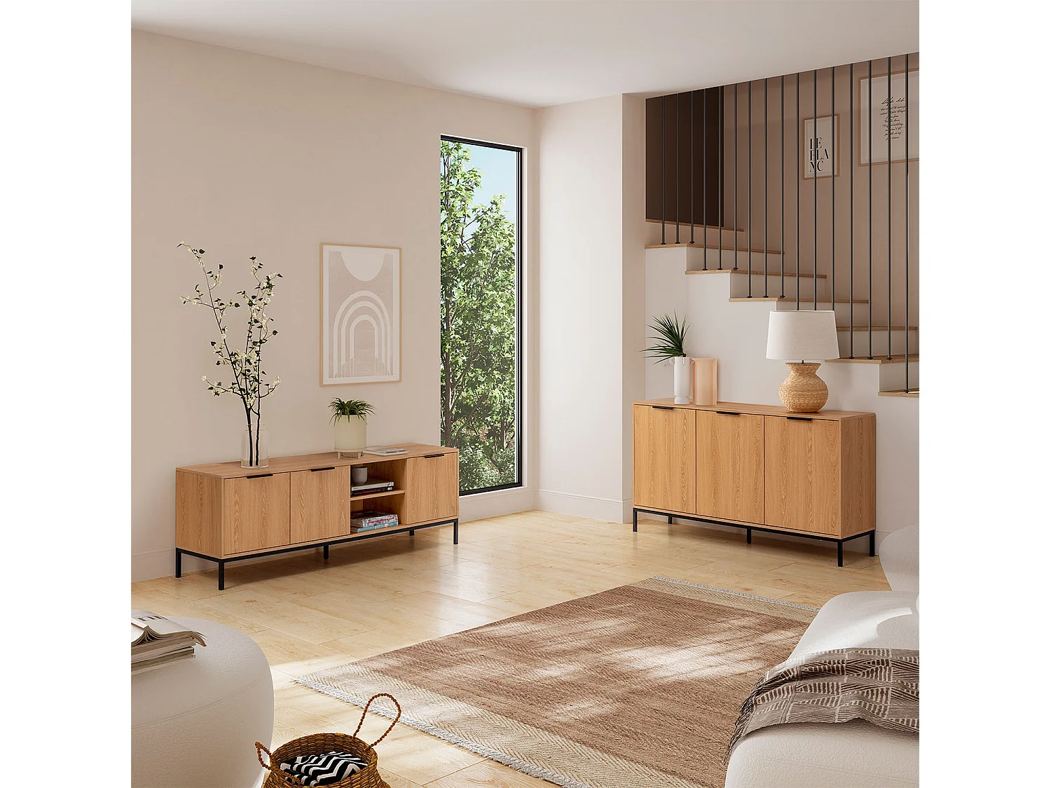 Mueble Tv Auri 3 puertas color Roble