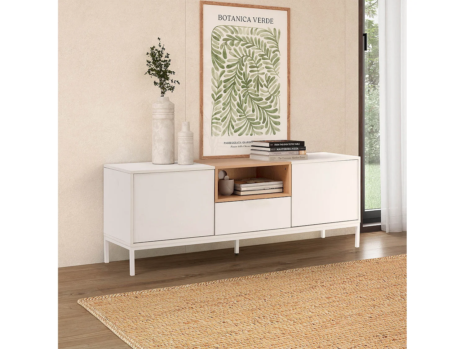 Mueble Tv Nieve 2 puertas 1 cajón Blanco