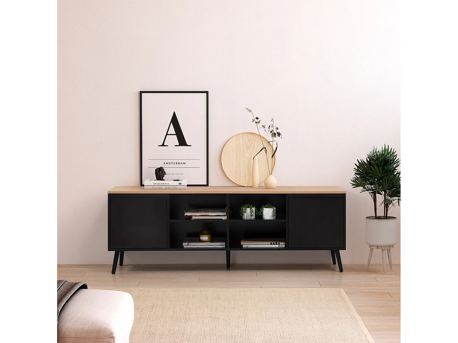 Mueble Tv Desi 2 puertas color Negro