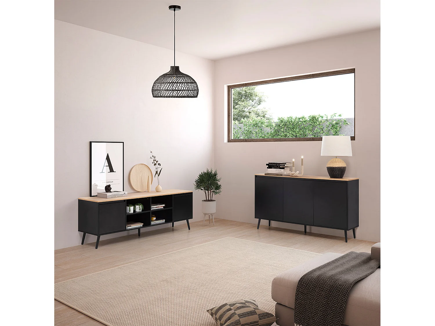 Mueble Tv Desi 2 puertas color Negro