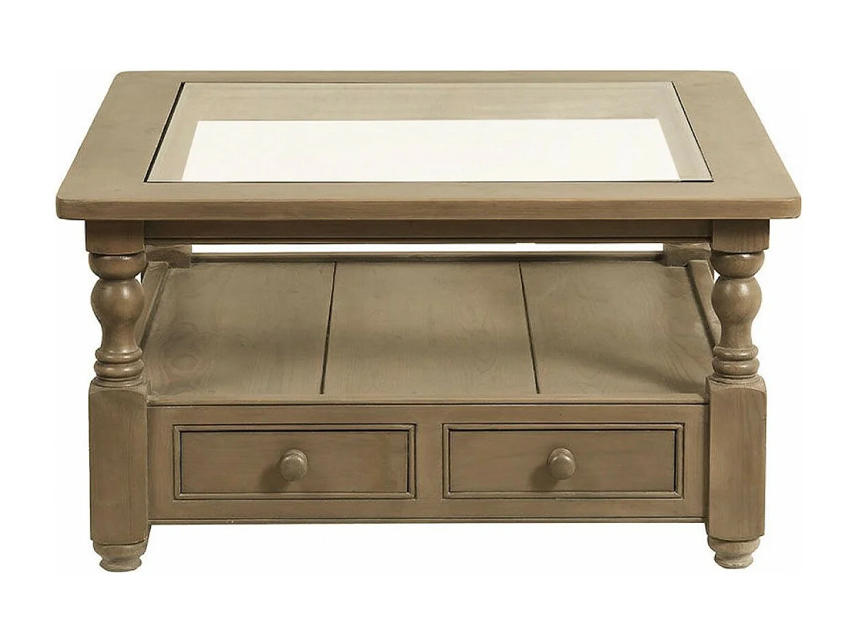 Table basse carrée plateau en verre Bois Beige - Natural Interior's