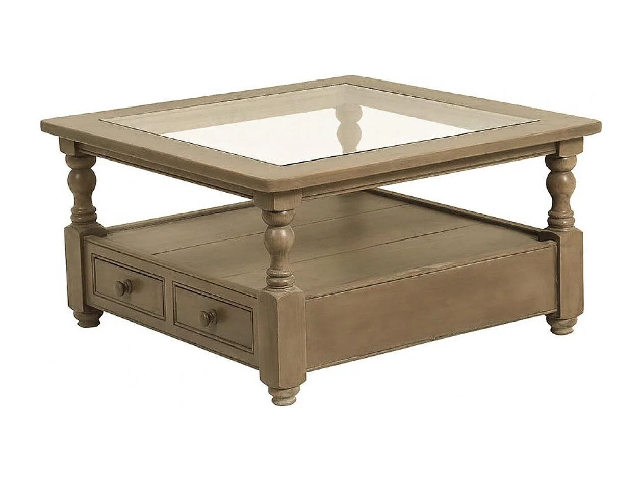 Table basse carrée plateau en verre Bois Beige - Natural Interior's