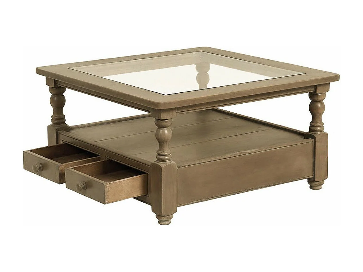 Table basse carrée plateau en verre Bois Beige - Natural Interior's