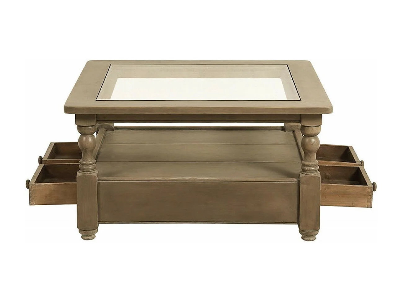 Table basse carrée plateau en verre Bois Beige - Natural Interior's