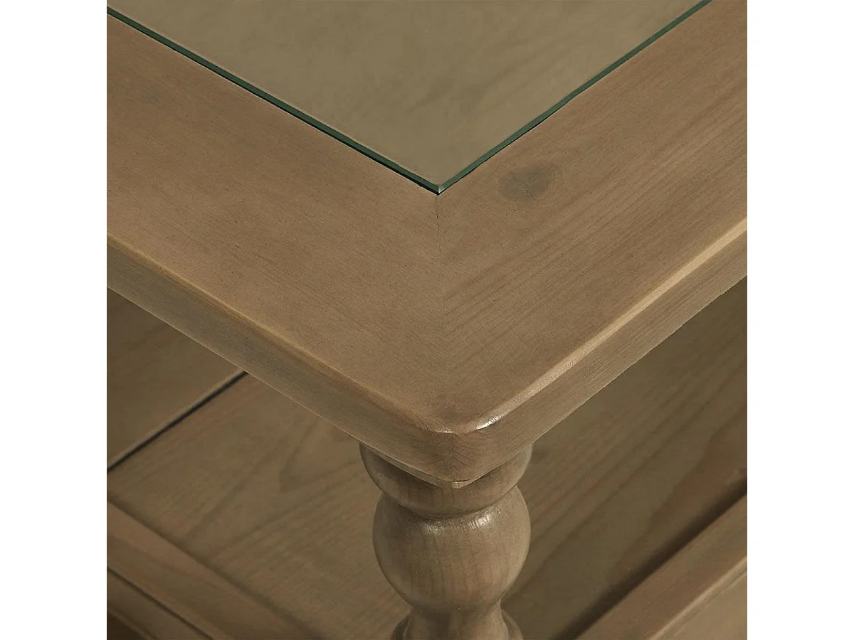 Table basse carrée plateau en verre Bois Beige - Natural Interior's
