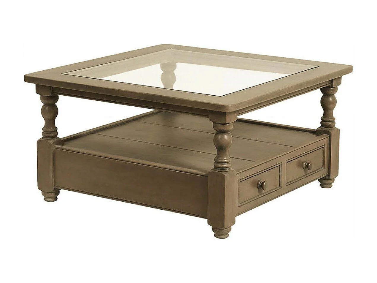 Table basse carrée plateau en verre Bois Marron - Natural Interior's