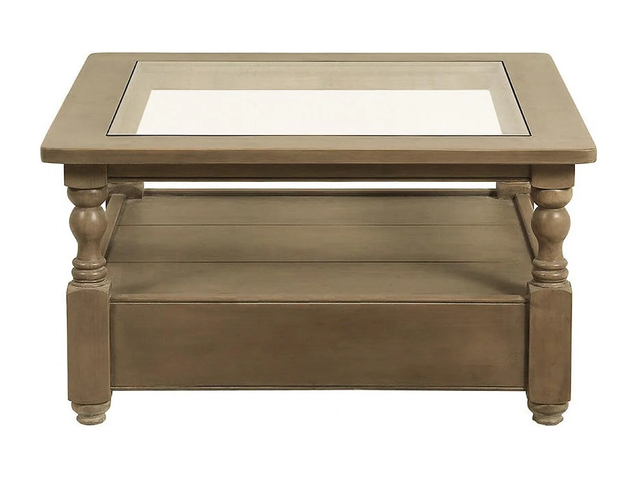 Table basse carrée plateau en verre Bois Marron - Natural Interior's