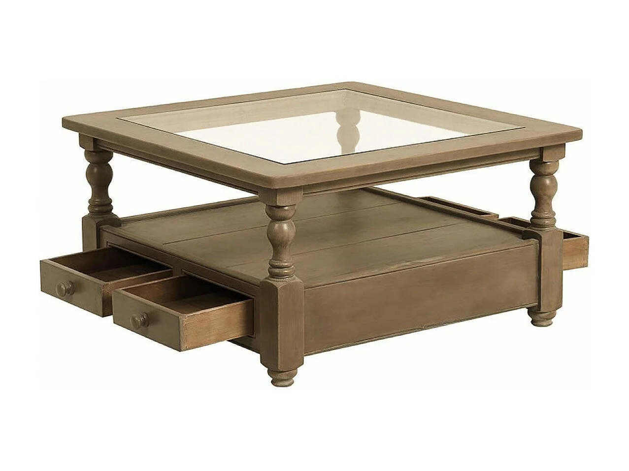 Table basse carrée plateau en verre Bois Marron - Natural Interior's