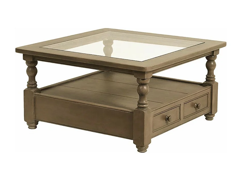 Table basse carrée plateau en verre Bois Marron - Natural Interior's