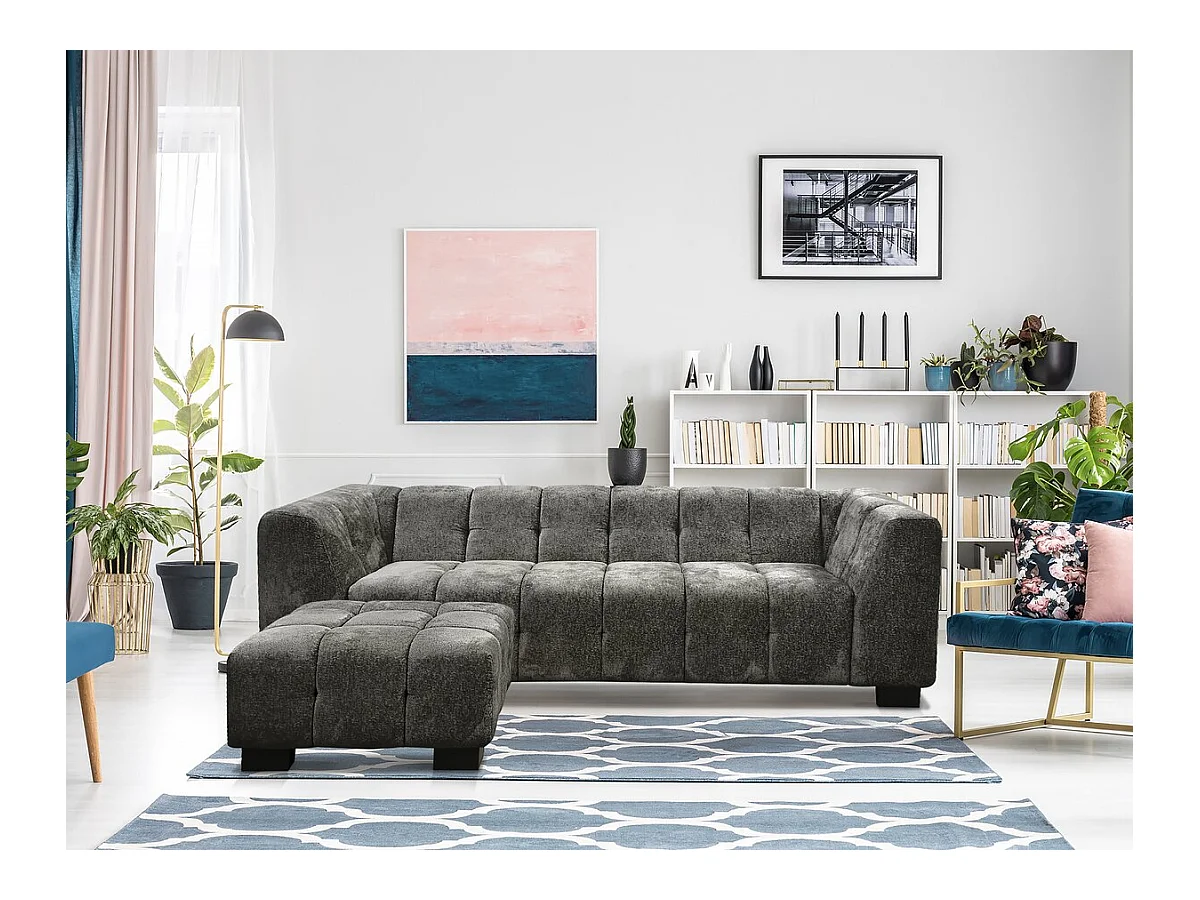 Canapé droit design en tissu chenille 3 places "Foch"- Gris