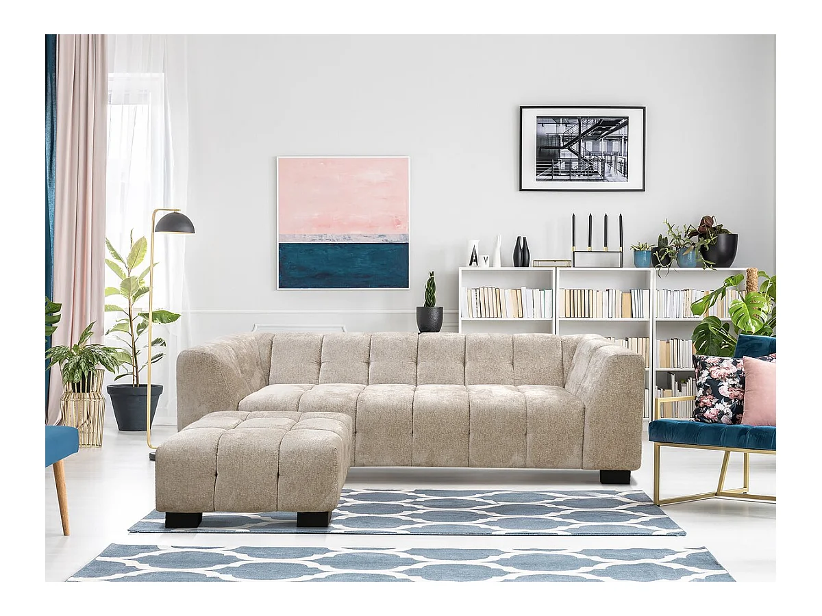 Canapé droit design en tissu chenille 3 places "Foch" - Beige