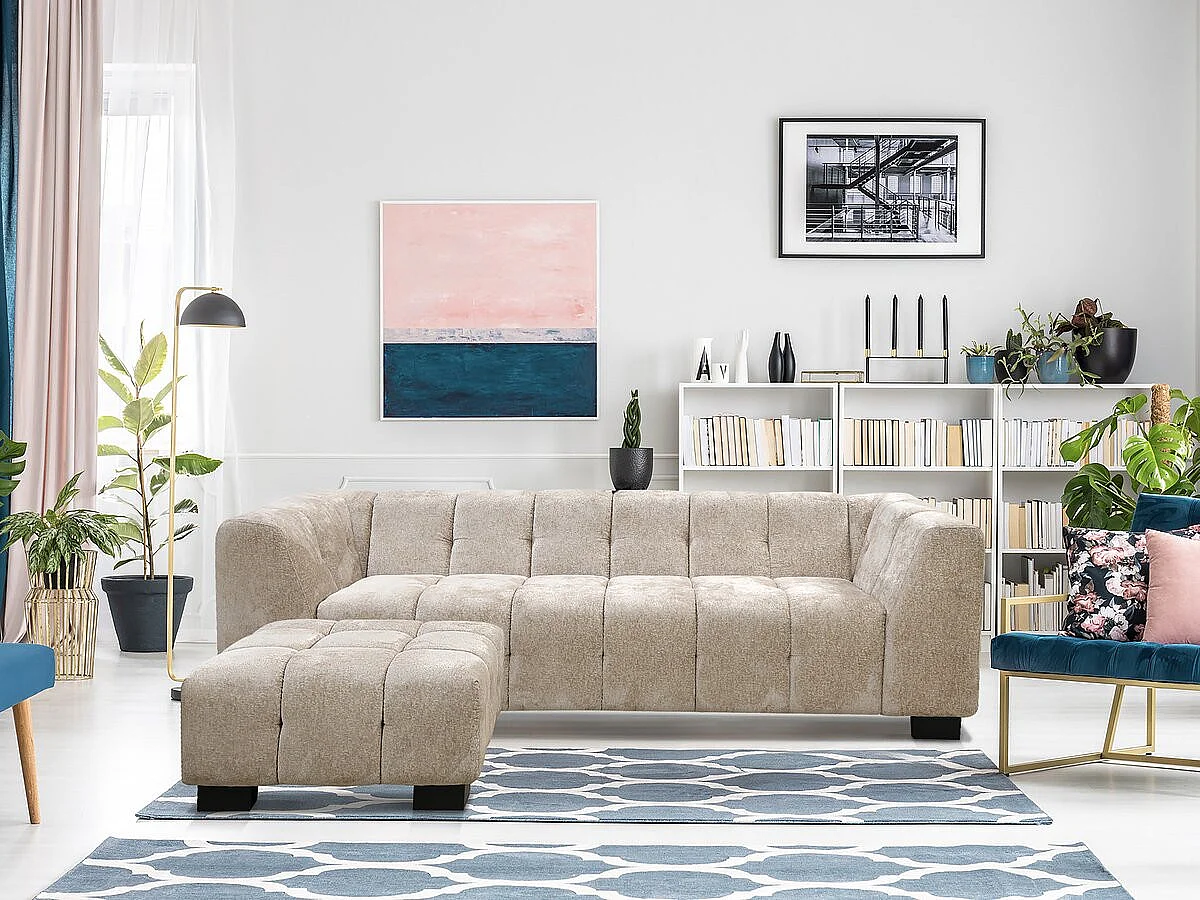 Canapé 3 places en velours chenille beige FOCH