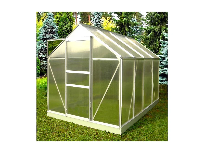 Serra da Giardino Policarbonato "Diamant 86" con Base - 4,75m², Anti-UV, Alluminio Anodizzato, Porta Scorrevole e Lucernario sul Tetto