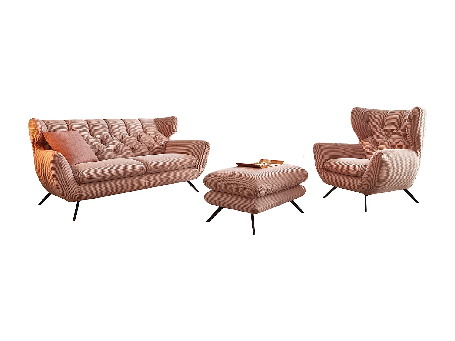 Canapé Groupe de sièges - Rose Velours côtelé - CHARME