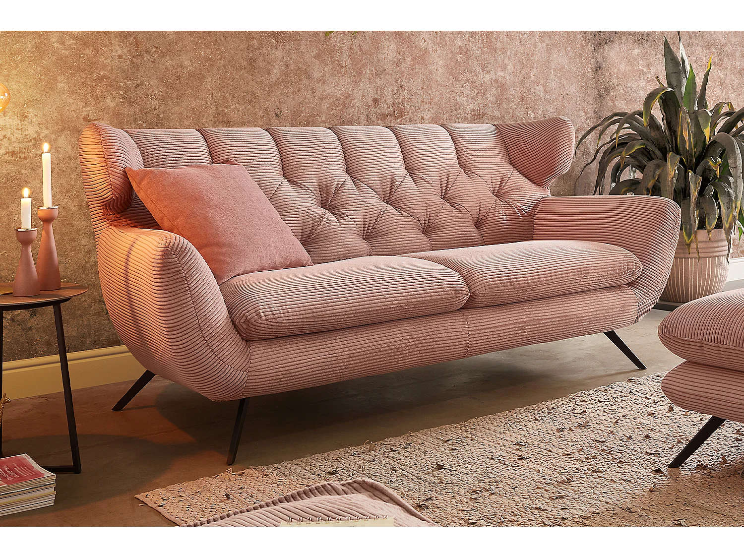 Divano Gruppo di sedute - Rosa Velluto a coste - CHARME
