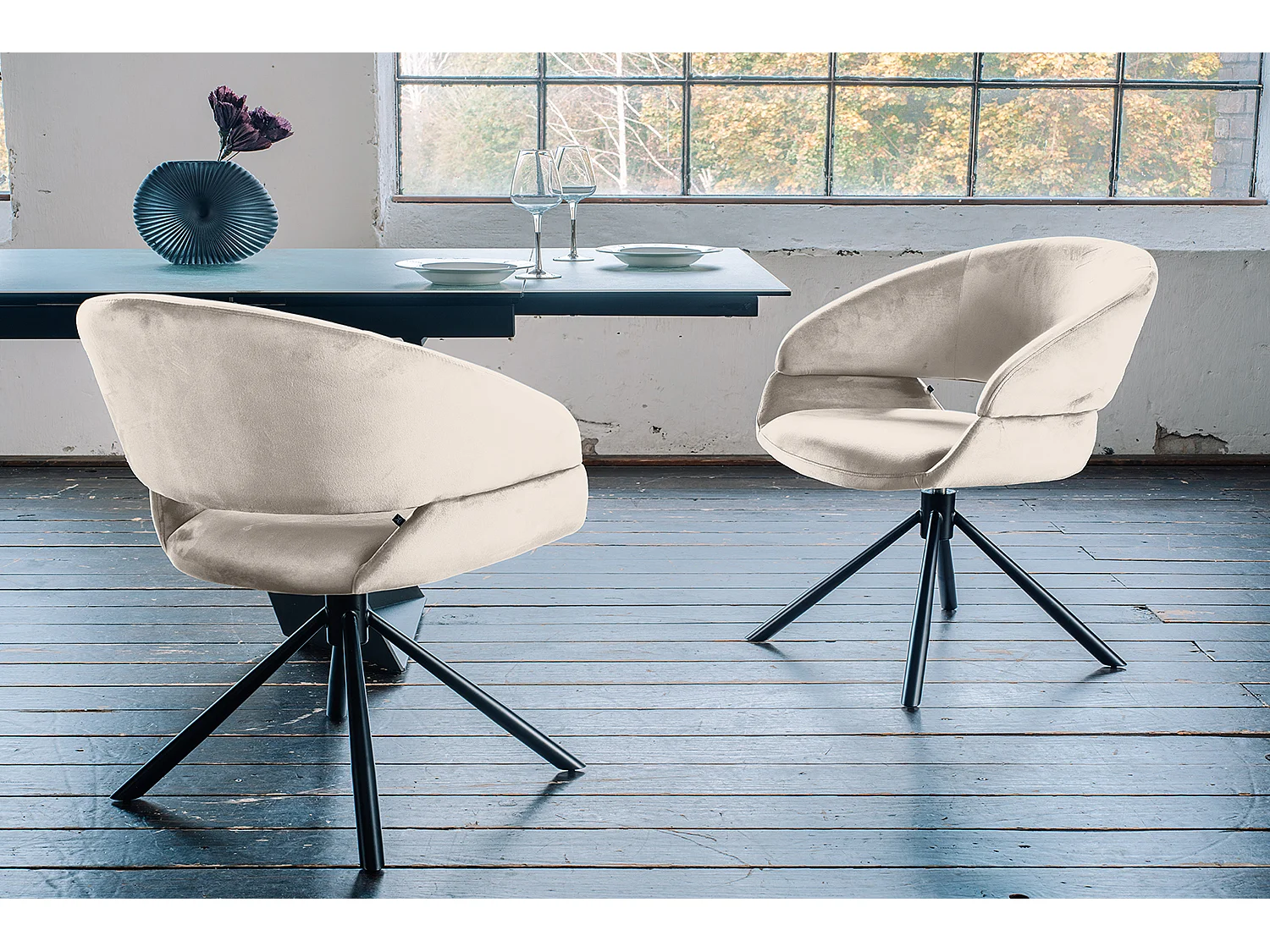 Chaise rembourrée - blanc crème Velours - LARA